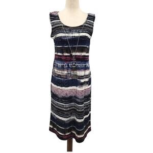 R&M RICHARDS Sz 6 S blue striped sleeveless stretch knee length dress NWT B76